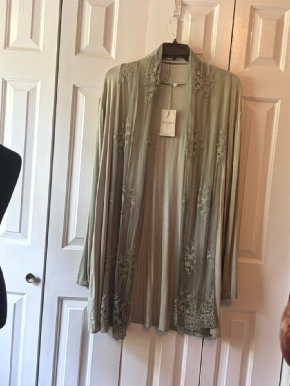 NWT Elena Baldi Italy 3X Khaki Embroidered Long Cardigan Duster